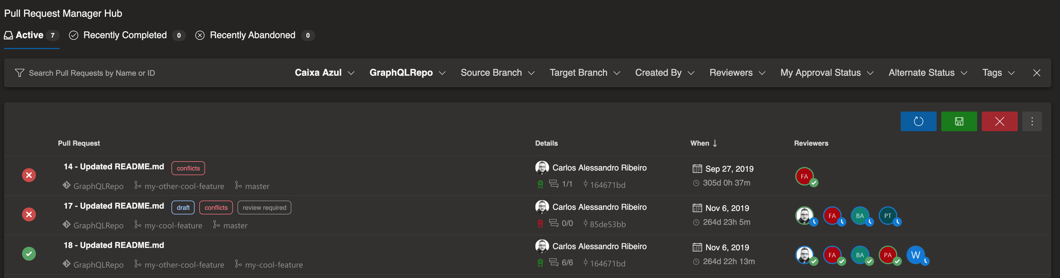 Pull Request Manager Hub - Filtering